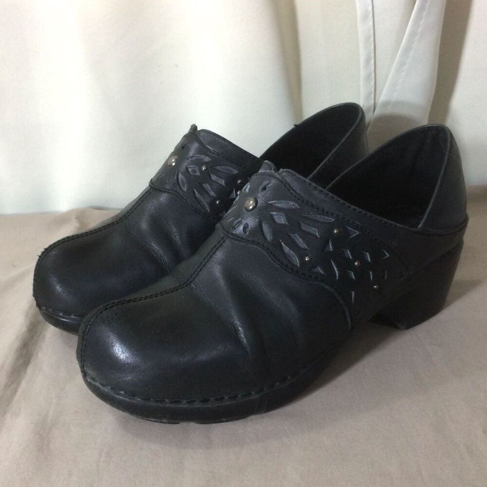 Bjorndal Womens Black Leather Clogs Jillian Size 9 Cutout Detail Silver Studs